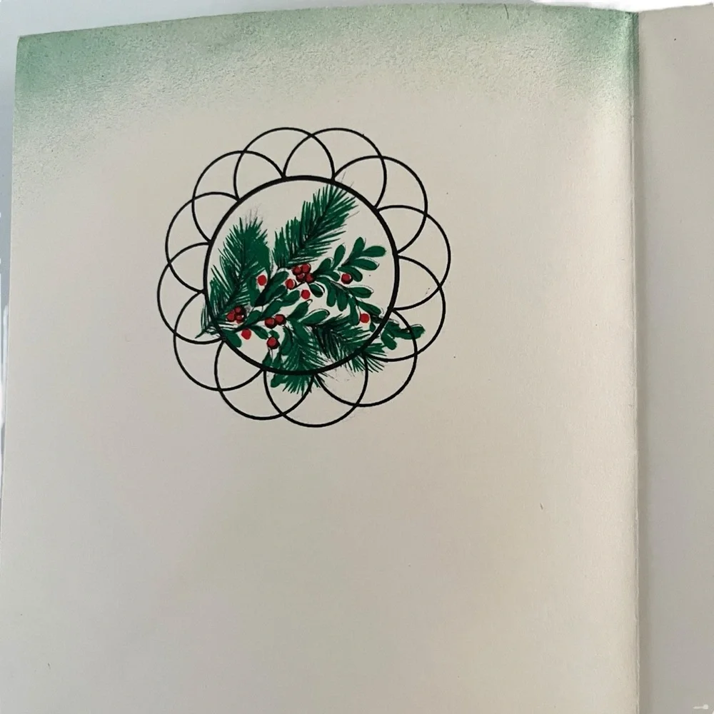 Unused Vintage Greeting Card Happy New Year Green Glitter Clock